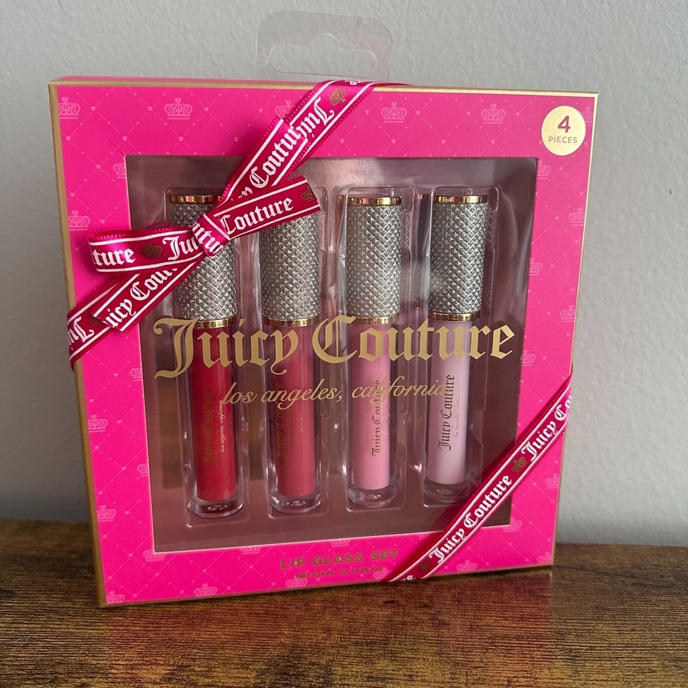 New Juicy Couture 4 Pck Lip Gloss Makeup Cosmetic Rhinestone Cherry Sugar Cute